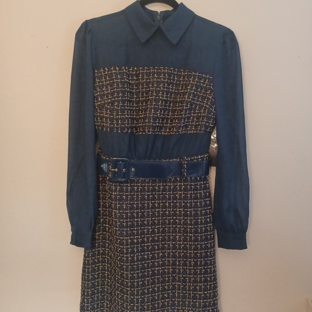 VENUS Blue and Black Long Sleeve Dress